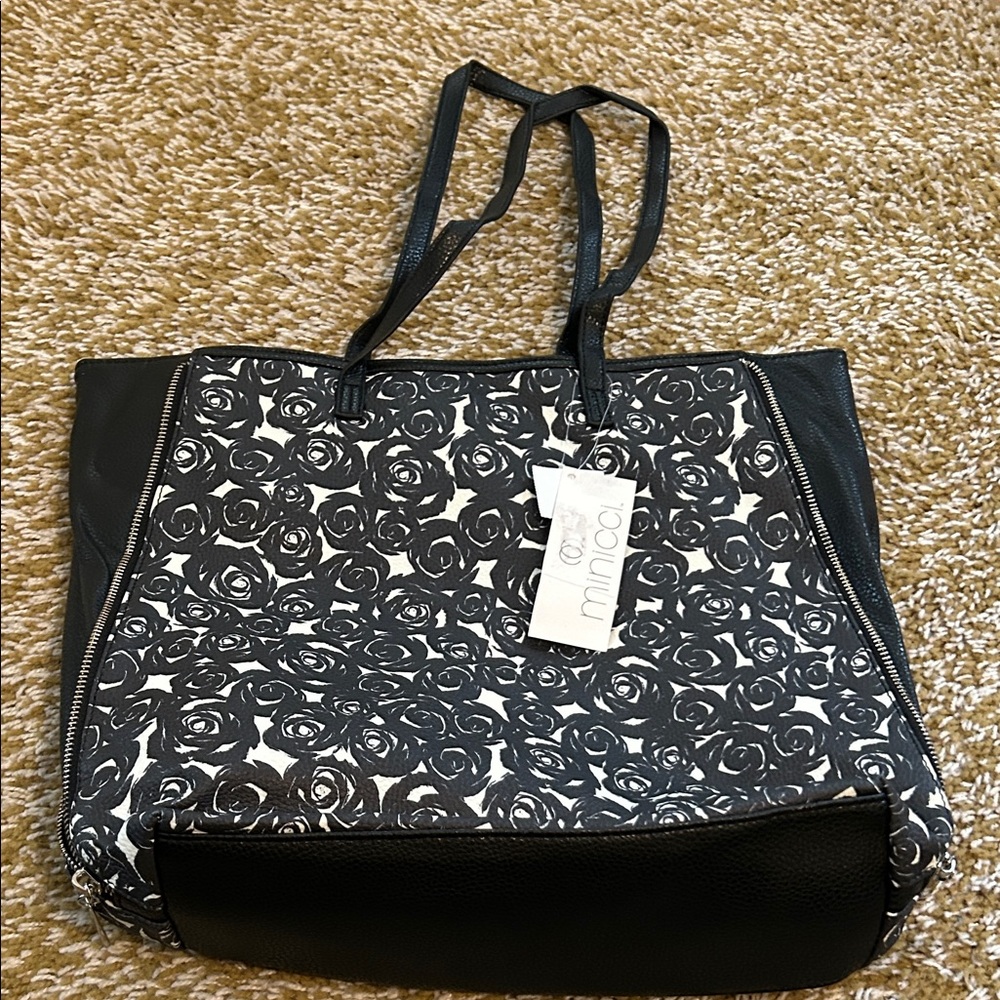 Minicci Black and White Floral Tote